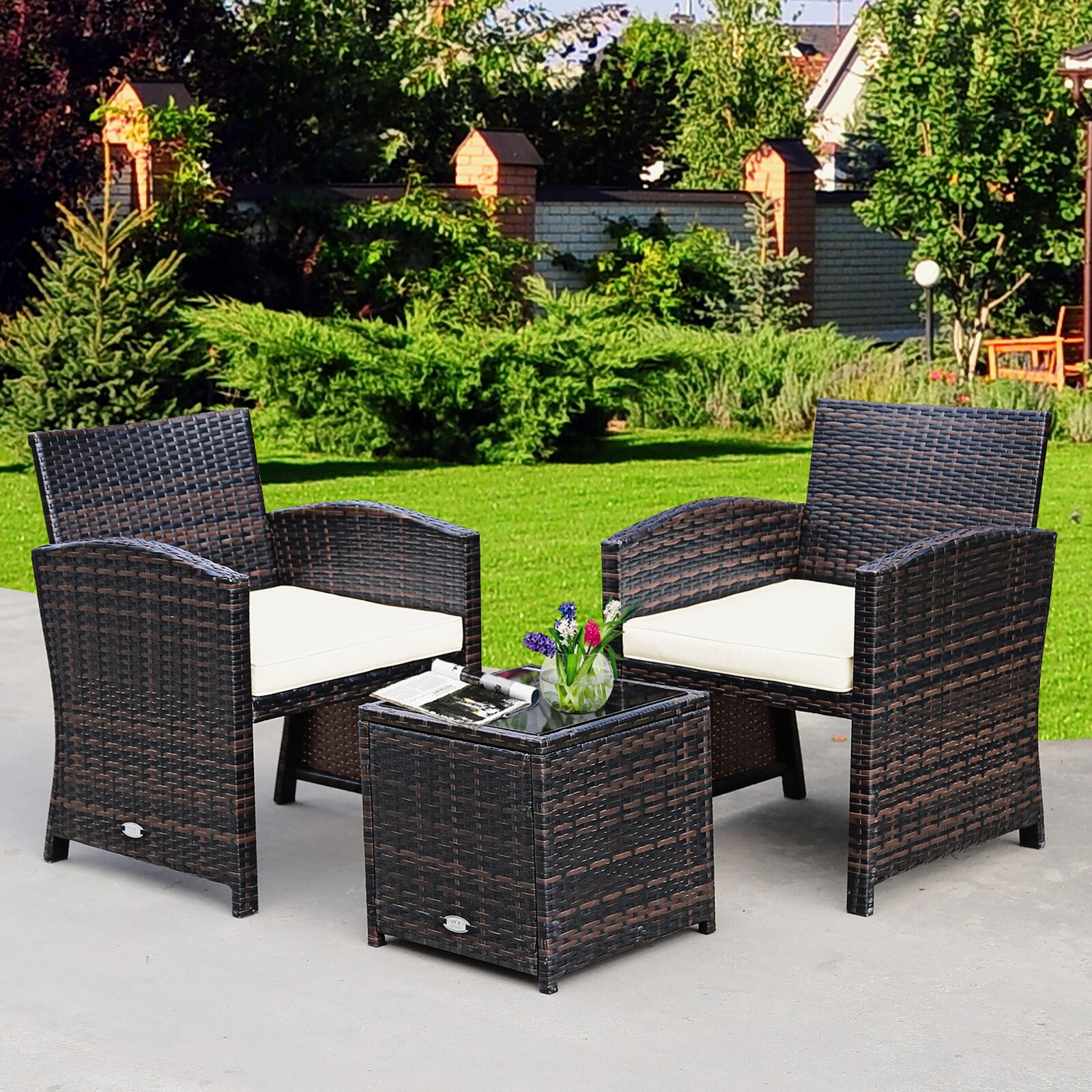 Winston Porter Brinlea Polyethylene (PE) Wicker 2 - Person Seating Group with Cushions Winston Porter Brinlea Polyethylene (PE) Wicker 2 - Person Seating Group with Cushions